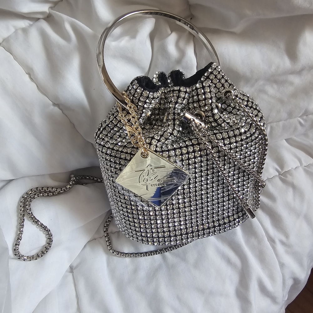 Silver Rhinestone Bucket Bag
